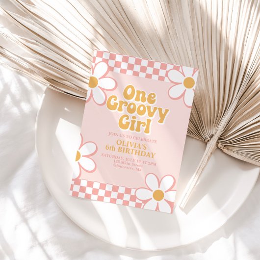 One Groovy Girl Retro Geruite Roze Margriet Kaart