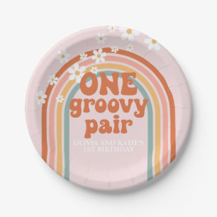 One Groovy Pair madeliefje regenboog 1e verjaardag Papieren Bordje