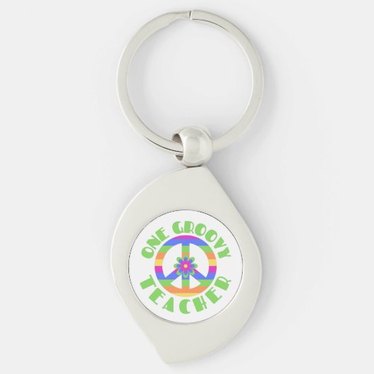 One Groovy Teacher 70's Peace Sign Sleutelhanger (Voorkant)