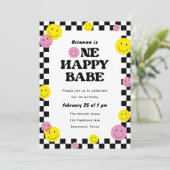 One Happy Babe Smiling Face 1e verjaardagsfeestje Kaart (Staand voorkant)