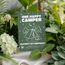 One Happy Camper 1e verjaardagsuitnodiging