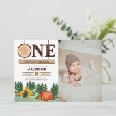 One Happy Camper 1st Birthday Foto Kaart (Staand voorkant)