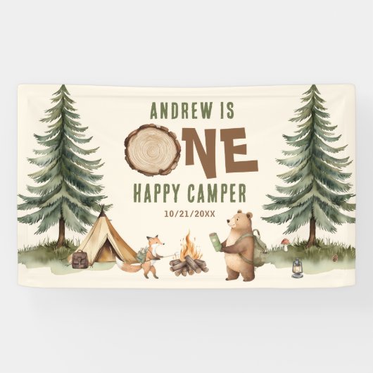 One Happy Camper 1st Birthday Vinyl Banner (Horizontaal)
