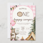 One Happy Camper Birthday Invitation Camping 1st  (Devant)