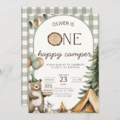 One Happy Camper Birthday Invitation Camping 1st Kaart (Voorkant / Achterkant)