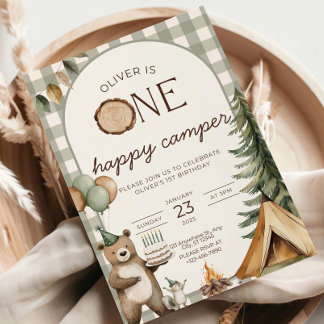 One Happy Camper Birthday Invitation Camping 1st Kaart