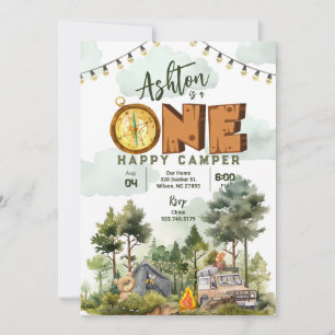 One Happy Camper Eerste Verjaardagsuitnodiging Kaart