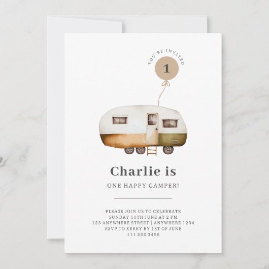 One Happy Camper First Birthday Invitation (Devant)