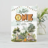 One Happy Camper First Birthday Invitation Kaart (Staand voorkant)
