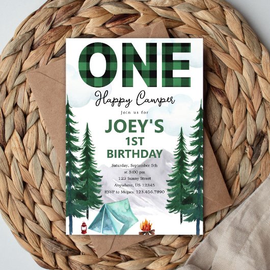 One Happy Camper First Birthday Invitation Kaart