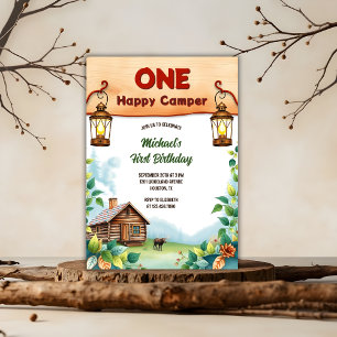One Happy Camper Rustic Woodland 1e verjaardag Kaart