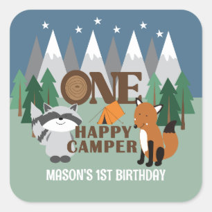 One Happy Camper Schattig Bosdier Favor  Vierkante Sticker