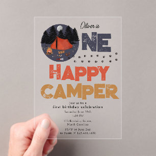 One Happy Camper Uitnodiging 1e Verjaardag Zomer Acryl Uitnodigingen