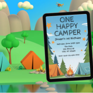 One Happy Camper, uitnodiging voor 1e verjaardag