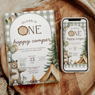 One Happy Camper Verjaardagsuitnodiging Camping 1e Kaart