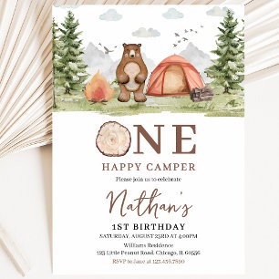 One Happy Camper Woodland Eerste Verjaardag Kaart