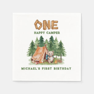 One Happy Camper Woodland Waterverf 1e Verjaardag Servet