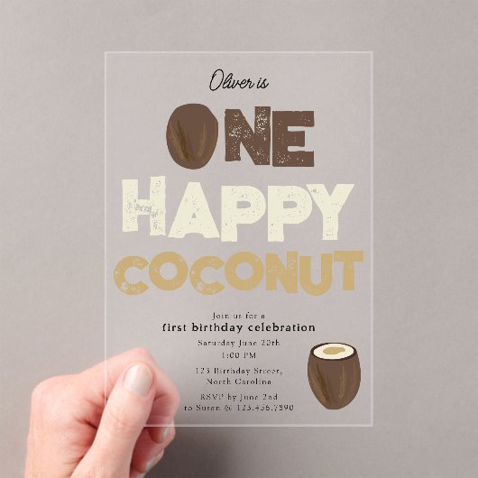 One Happy Coconut Invite 1st Summer Birthday Acryl Uitnodigingen (Insitu (Draagbaar))