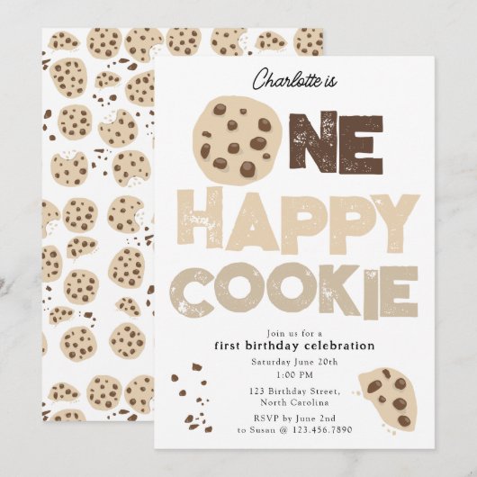 One Happy Cookie Invite 1st  First Birthday Cute Kaart (Voorkant / Achterkant)