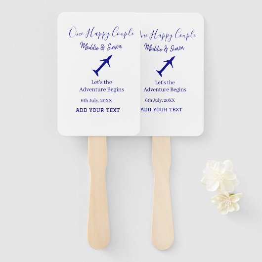 One happy Couple Let's Adventure begint bruiloft c Handwaaier (Voorkant en achterkant)