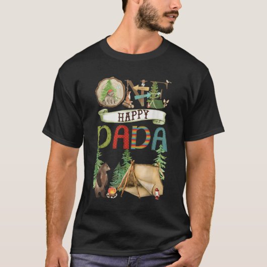 One Happy Dada Camper First Birthday Camng Bear T-shirt (Voorkant)