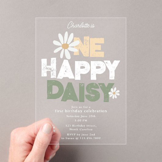 One Happy Daisy Invite 1st  First Birthday Cute Acryl Uitnodigingen (Insitu (Draagbaar))