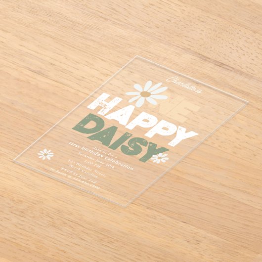 One Happy Daisy Invite 1st First Birthday Cute Acryl Uitnodigingen (Laagn)