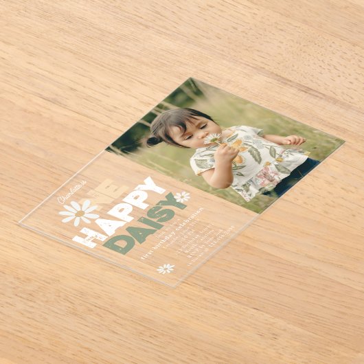 One Happy Daisy Invite 1st  First Birthday Photo Acryl Uitnodigingen (Laagn)
