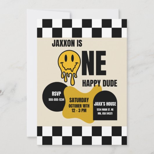 ONE Happy Dude Birthday Invitation (Devant)