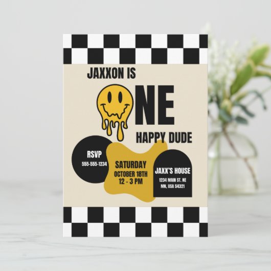 ONE Happy Dude Birthday Invitation (Debout devant)
