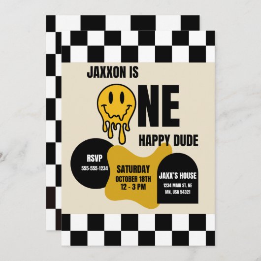 ONE Happy Dude Birthday Invitation (Devant / Derrière)