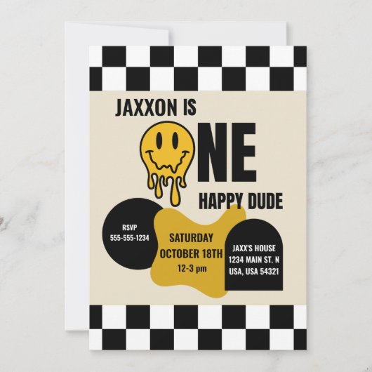 ONE Happy Dude Birthday Invitation (Devant)
