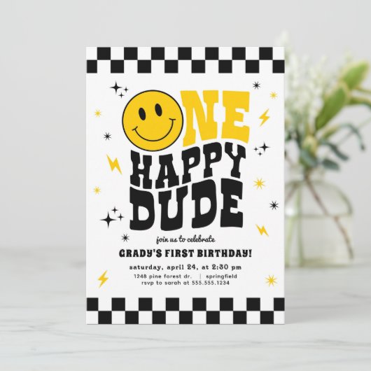 One Happy Dude First Birthday Invitation Boy (Debout devant)