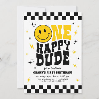 One Happy Dude First Birthday Invitation Boy Kaart