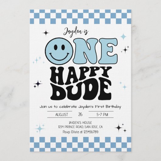 One Happy Dude - Fun 1st Birthday Boy Party Kaart (Voorkant)