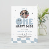 ONE HAPPY DUDE INVITATION, 1ST BIRTHDAY INVITATION (Debout devant)
