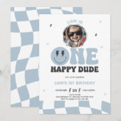 ONE HAPPY DUDE INVITATION, 1ST BIRTHDAY INVITATION (Devant / Derrière)