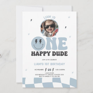 ONE HAPPY DUDE INVITATION, 1ST BIRTHDAY INVITATION KAART