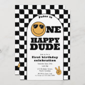One Happy Dude Invite 1st First Birthday Cute Boy Kaart (Voorkant / Achterkant)