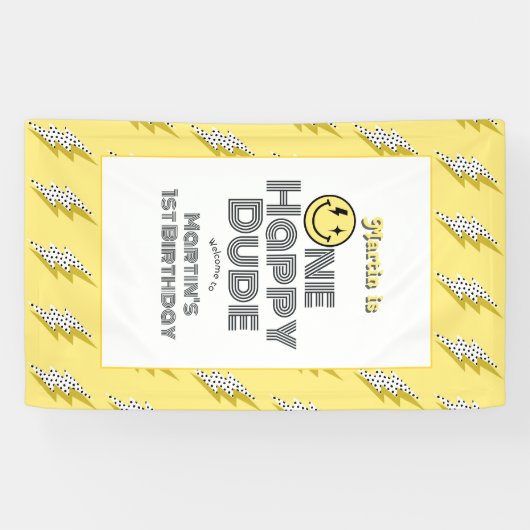 "One Happy Dude" Retro 1e verjaardagsfeest Welkom Spandoek (Horizontaal)