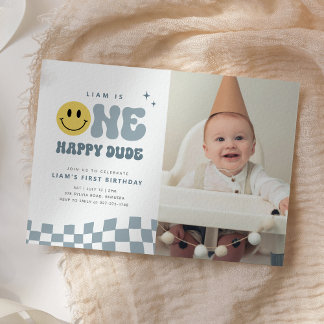 ONE Happy Dude Verjaardagsfeest Fotouitnodiging Kaart