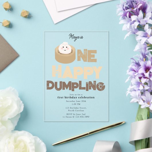 One Happy Dumpling Invite 1st First Birthday Cute Acryl Uitnodigingen (Insitu (Huwelijk))
