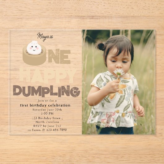 One Happy Dumpling Invite 1st First Birthday Photo Acryl Uitnodigingen (Voorkant)
