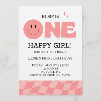 One Happy Girl First Birthday Invitation Kaart