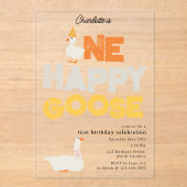 One Happy Goose Invite 1st First Birthday Cute Acryl Uitnodigingen (Voorkant)