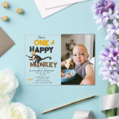 One Happy Monkey Cute 1st First Birthday Photo Acryl Uitnodigingen (Insitu (Huwelijk))