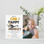 One Happy Monkey Cute 1st First Birthday Photo Kaart (Staand voorkant)