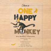 One Happy Monkey Cute Invite 1st First Birthday Acryl Uitnodigingen (Voorkant)