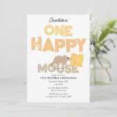 One Happy Mouse Invite 1st Cute Birthday Kaart (Staand voorkant)
