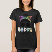 One Hoppy Girlfriend Leopard Messy Bun Easter Day T-shirt (Voorkant)